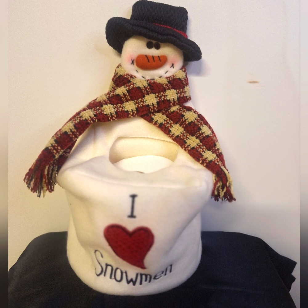 Snowman Square Kleenex Box Holder "I Love Snowmen"